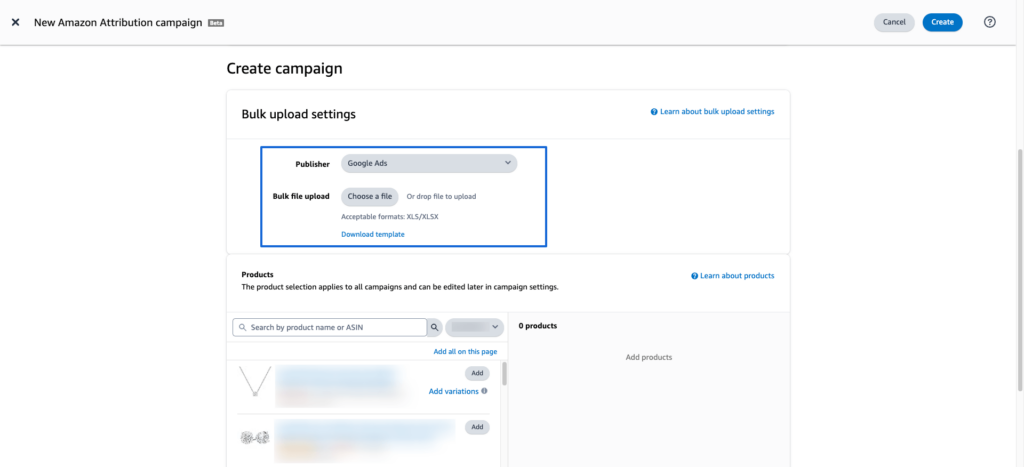 amazon attribution bulk upload campaigns