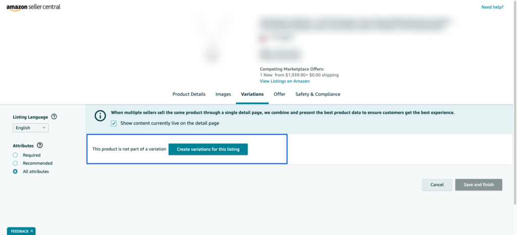 amazon product variation existing listings