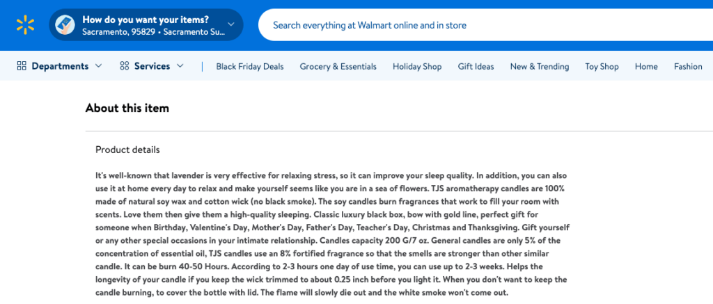 Walmart Product description